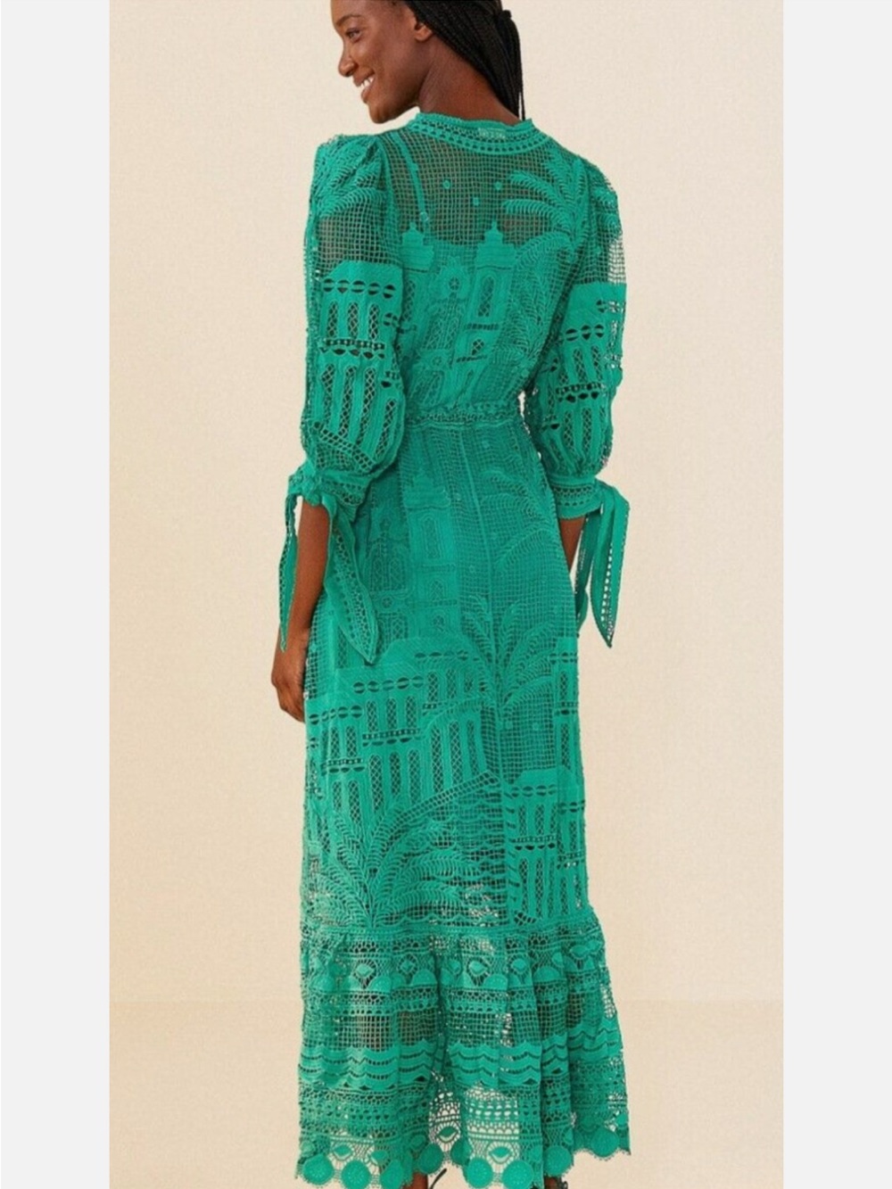 NWOT Farm Rio Green Morada Boa Guipure Dress with Slip Dress Underneath SOLD OUT - Picture 4 of 13